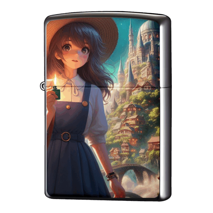 大きな麦わらファンタジー火をつけているジッポーライターZIPPO