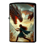 兵士と街を守るエルフがドラゴンと闘うジッポーライターZIPPO