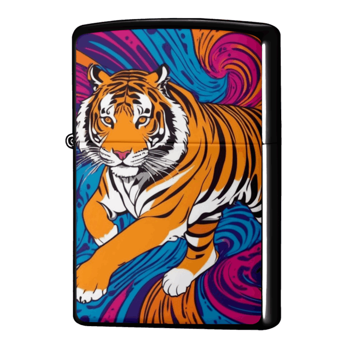 強くたくましい自立した虎のイラストジッポーライターZIPPO
