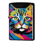 カラフルな猫のクローズアップされたイラストのジッポーライターZIPPO