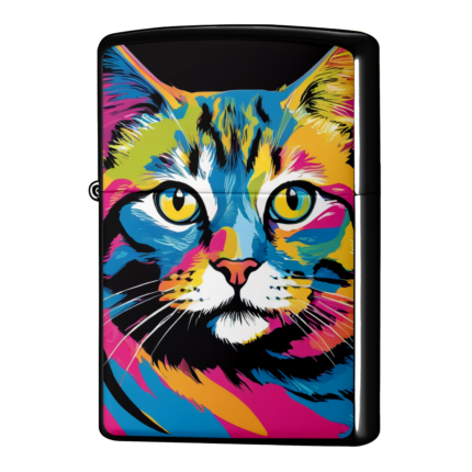 カラフルな猫のクローズアップされたイラストのジッポーライターZIPPO