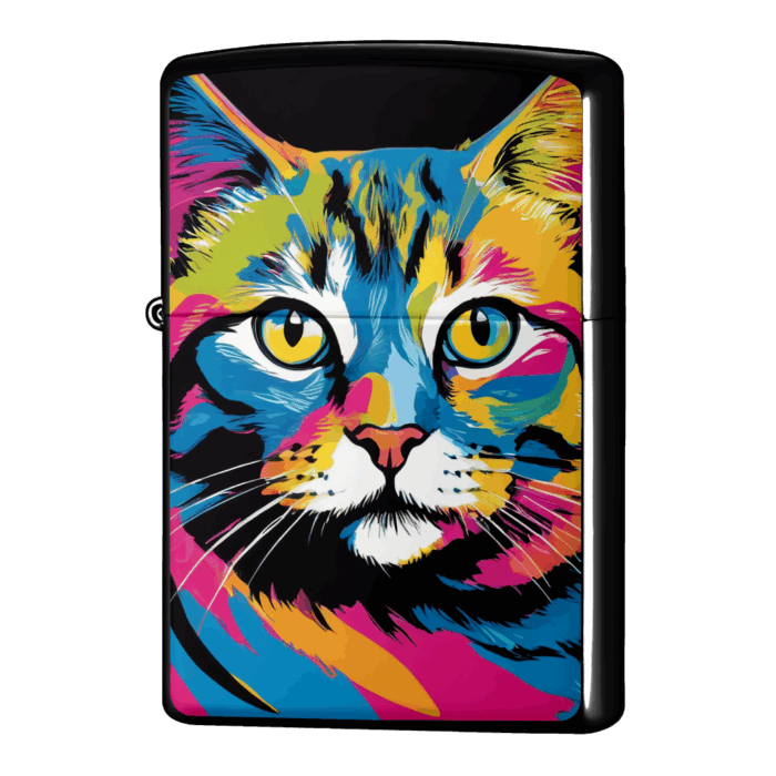 カラフルな猫のクローズアップされたイラストのジッポーライターZIPPO