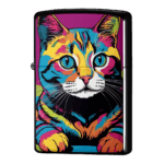 カラフルな猫が座っているCATのジッポーライターZIPPO