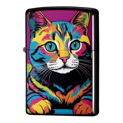 カラフルな猫が座っているCATのジッポーライターZIPPO