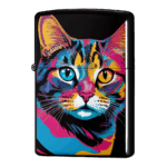 黄色と青の目のイラスト猫catジッポーライターZIPPO
