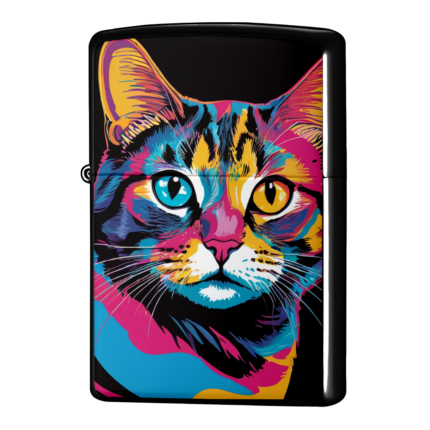 黄色と青の目のイラスト猫catジッポーライターZIPPO