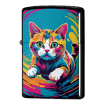猫がジャンプしているカラフルイラストジッポーライターZIPPO