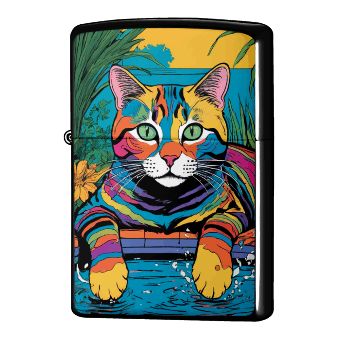水遊びが大好きな猫のジッポーライターZIPPO