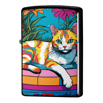 庭で遊び疲れた夏の猫ジッポーライターZIPPO
