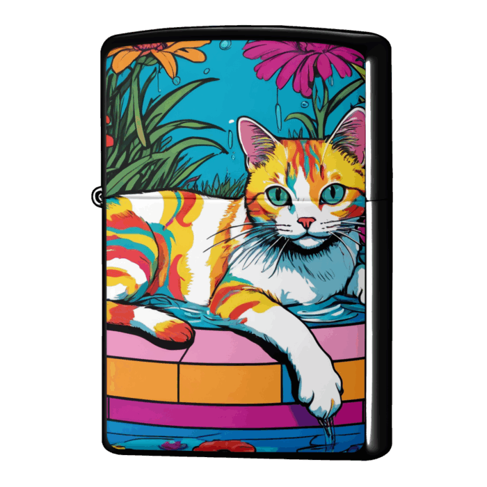 庭で遊び疲れた夏の猫ジッポーライターZIPPO