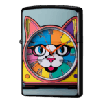 カラフルな時計の猫ジッポーライターZIPPO