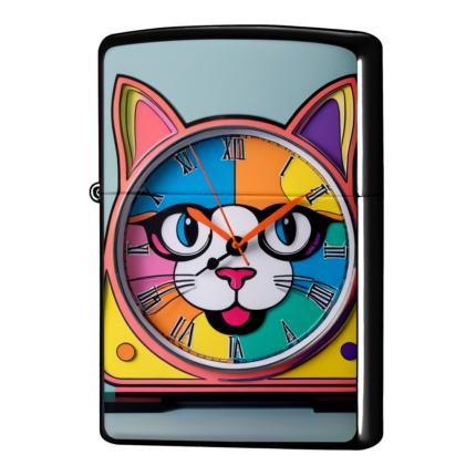 カラフルな時計の猫ジッポーライターZIPPO