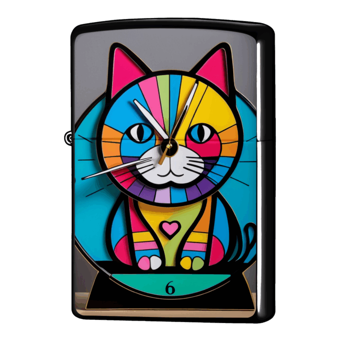 すました顔したにゃんこの置時計デザインジッポーライターZIPPO
