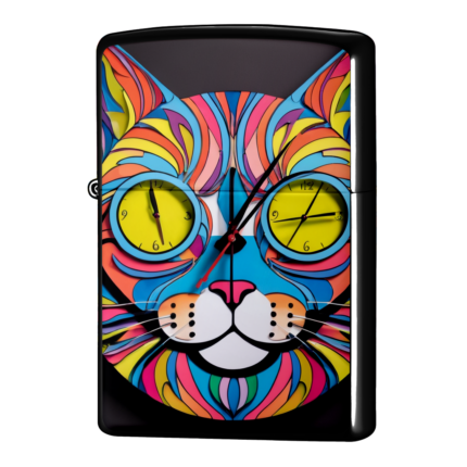 目が時計になってるー猫のジッポーライターZIPPO