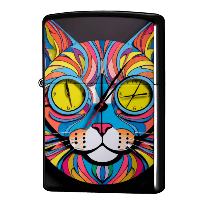 目が時計になってるー猫のジッポーライターZIPPO
