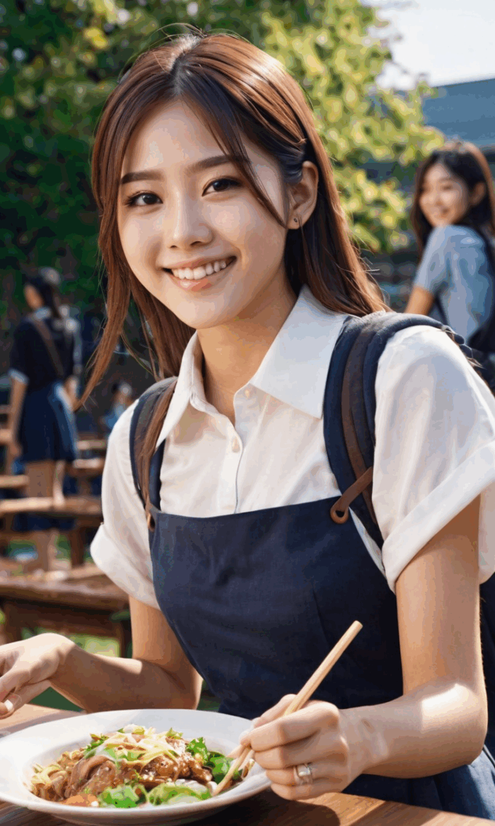 お昼ご飯を食べる大学生