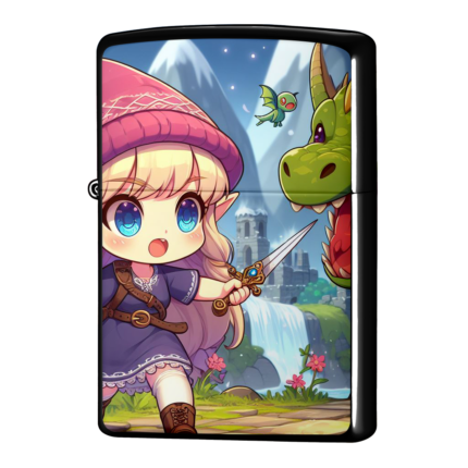 ドラゴンに立ち向かうエルフアニメジッポーライターZIPPO