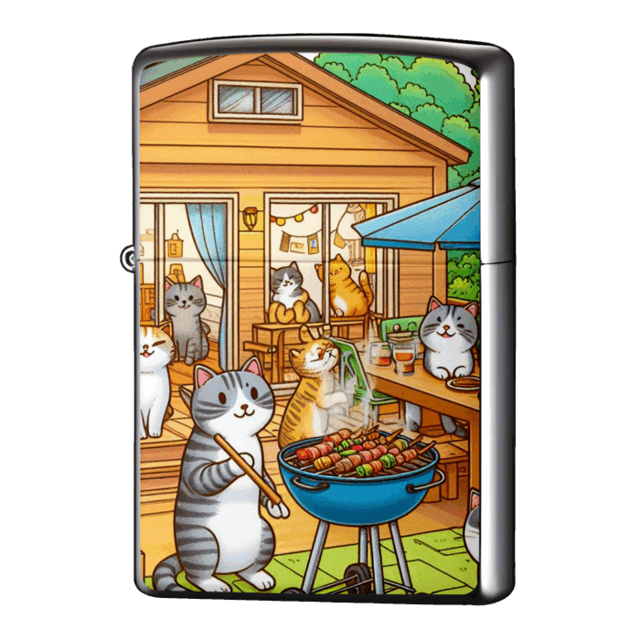 バーベキューで猫会でにぎやかジッポーライターZIPPO