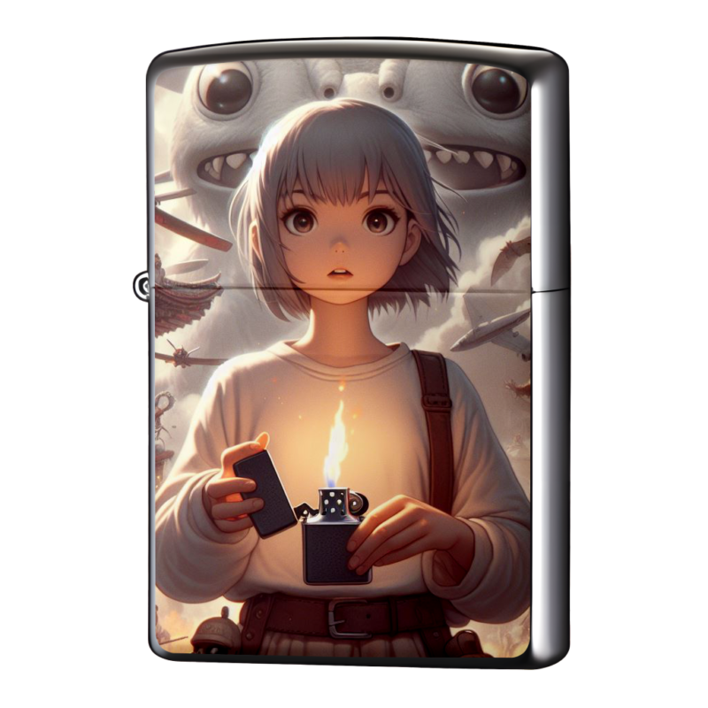 背後に感じる火をつけているジッポーライターZIPPO