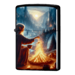 キャンプしながら食事の用意をするエルフ・ジッポーライターZIPPO