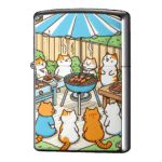 パラソルの下バーベキューで猫会ジッポーライターZIPPO