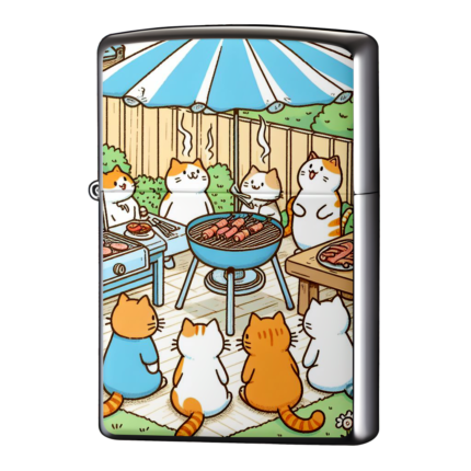パラソルの下バーベキューで猫会ジッポーライターZIPPO