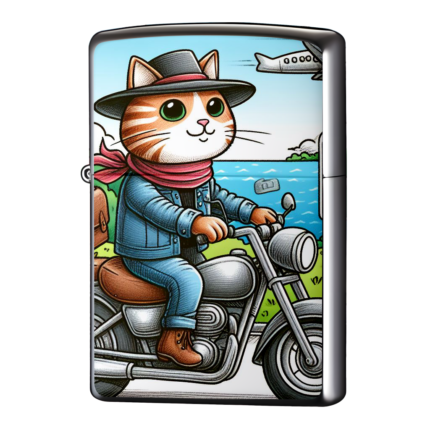 ツーリング猫バイクに乗ってジッポーライターZIPPO