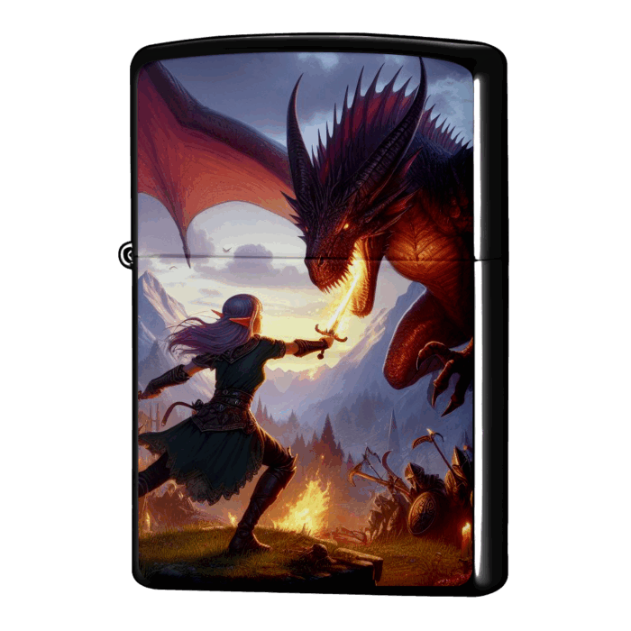 炎を吐くドラゴンとの決闘エルフのジッポーライターZIPPO