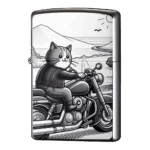 ツーリング猫バイクまたがりどこまでもジッポーライターZIPPO