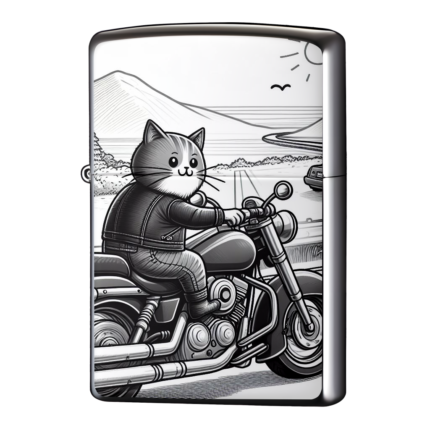 ツーリング猫バイクまたがりどこまでもジッポーライターZIPPO