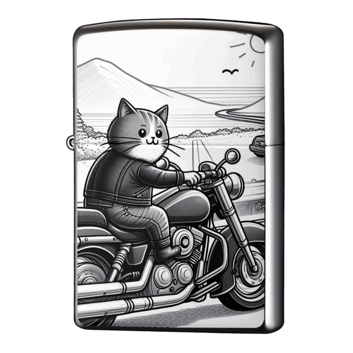 ツーリング猫バイクまたがりどこまでもジッポーライターZIPPO
