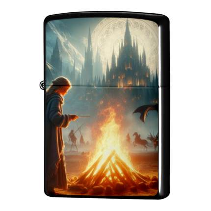 魔法で薪に火をつけたエルフ・ジッポーライターZIPPO