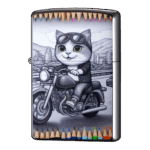 ツーリング猫バイク色鉛筆で描いてみたよジッポーライターZIPPO