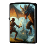 エルフが炎のファイヤーソードでドラゴンと闘うジッポーライターZIPPO