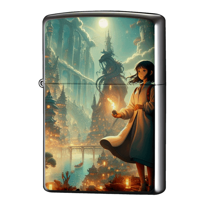 月夜のファンタジー火をつけているジッポーライターZIPPO