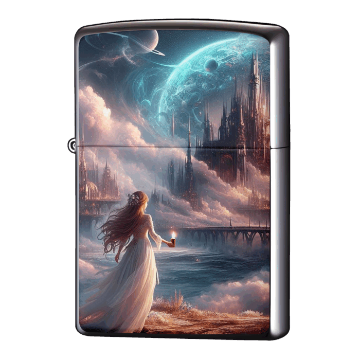 ファンタジー女性が火をつけているジッポーライターZIPPO