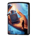 手のひらの火を見つめる少女ジッポーライターZIPPO