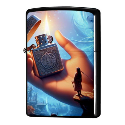 手のひらの火を見つめる少女ジッポーライターZIPPO