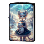 猫をかかえているエルフの女の子ジッポーライターZIPPO