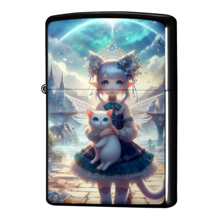 猫をかかえているエルフの女の子ジッポーライターZIPPO