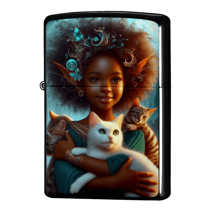アフロヘアーエルフと猫のジッポーライターZIPPO