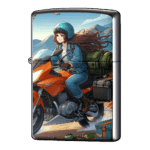 キャンプツーリングに向かう女の子バイクジッポーライターZIPPO
