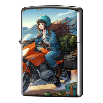 キャンプツーリングに向かう女の子バイクジッポーライターZIPPO