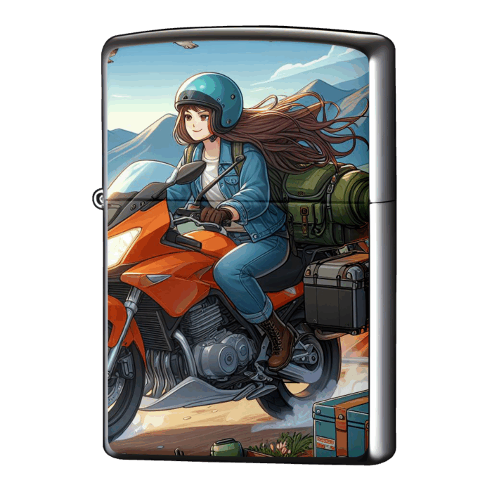 キャンプツーリングに向かう女の子バイクジッポーライターZIPPO