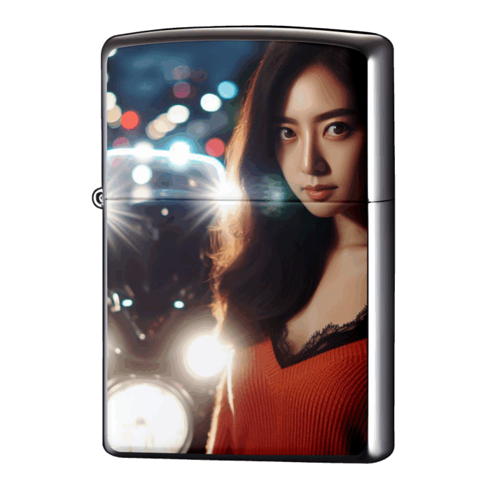 ヘッドライトと女の子バイクジッポーライターZIPPO