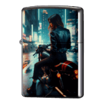 雨上がり革ジャン女子ライダーバイクジッポーライターZIPPO