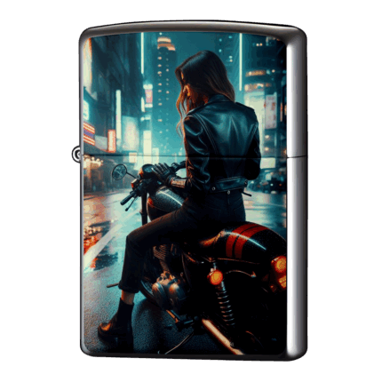 雨上がり革ジャン女子ライダーバイクジッポーライターZIPPO