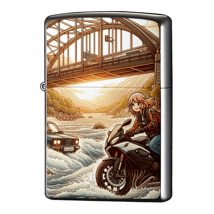 川を渡るライダーの女の子ジッポーライターZIPPO