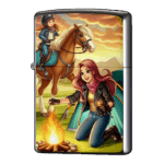 焚火をするライダーと馬乗りライダージッポーライターZIPPO