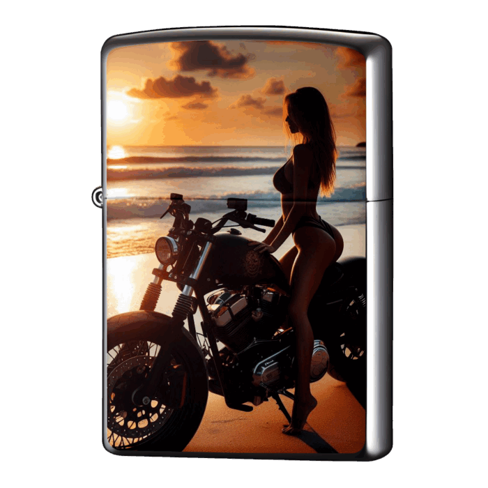 Vツイン水着美女バイクと海ジッポーライターZIPPO